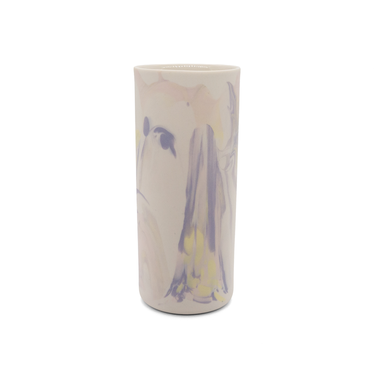 Marmorierte Porzellanvase in Zartrosa, Lila, Pastellgelb und Vintage Weiß - handgemacht in Berlin.