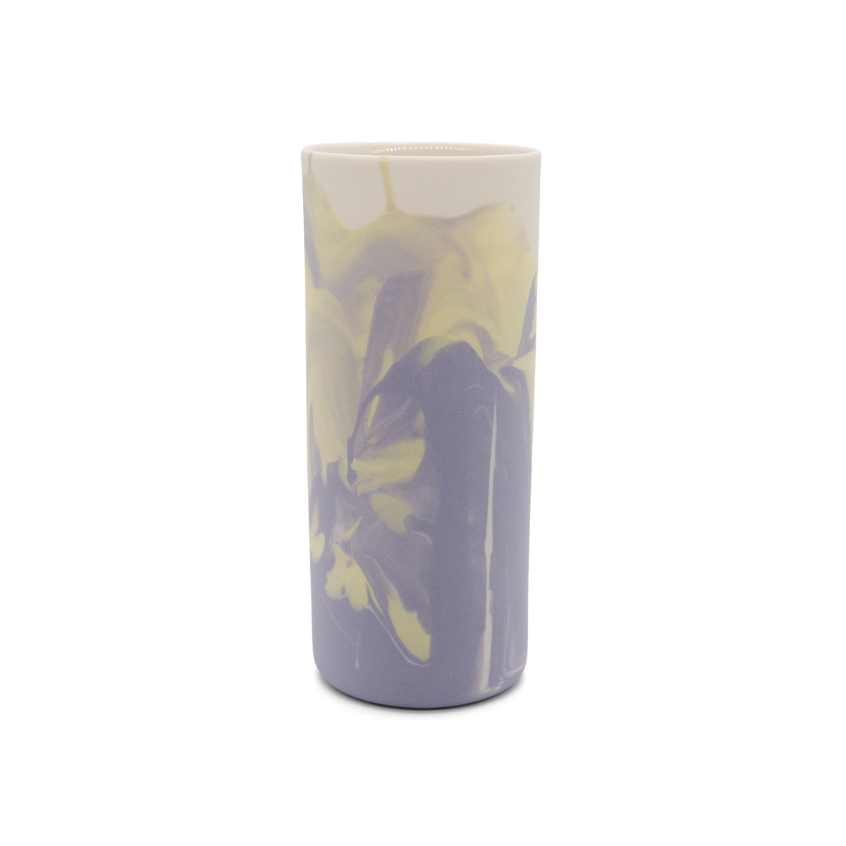 Marmorierte Porzellanvase in Lila, Pastellgelb und Vintage Weiß - handgemacht in Berlin.