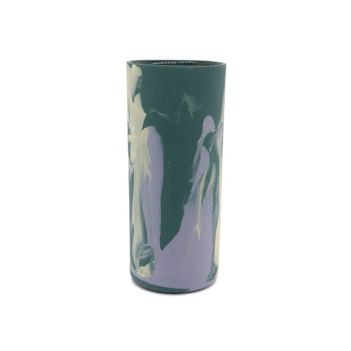 Marmorierte Porzellanvase in Dunkelgrün, Lila und Pastellgelb - handgemacht in Berlin.