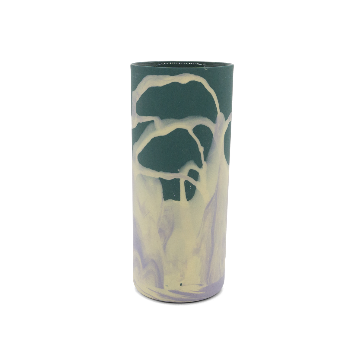 Marmorierte Porzellanvase in Dunkelgrün, Lila und Pastellgelb - handgemacht in Berlin.
