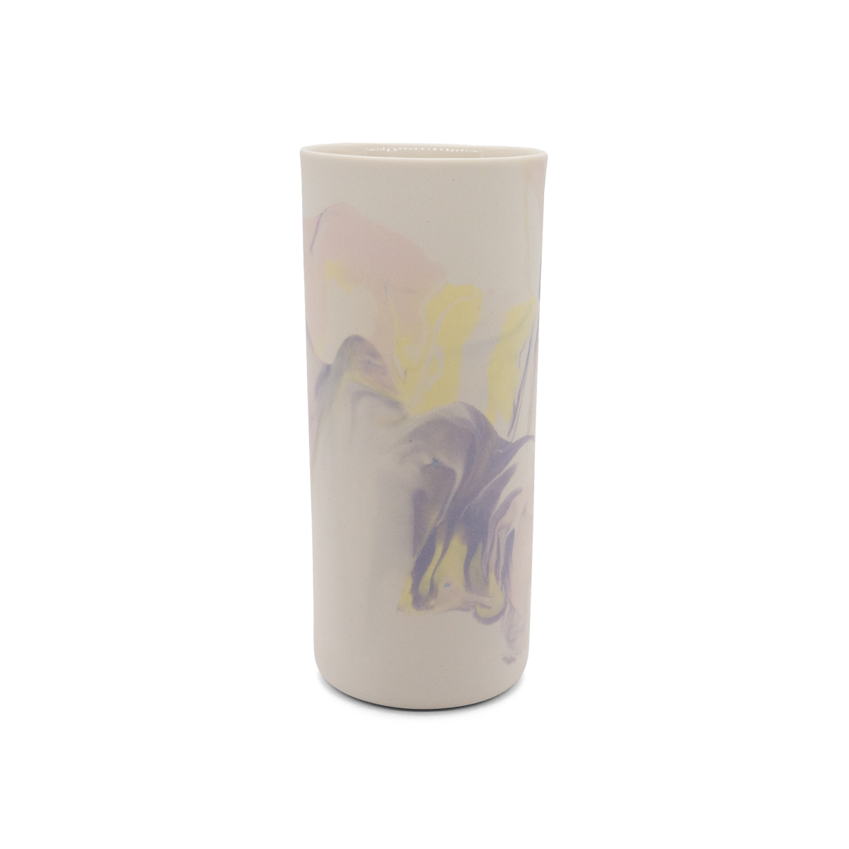 Marmorierte Porzellanvase in Zartrosa, Lila, Pastellgelb und Vintage Weiß - handgemacht in Berlin.