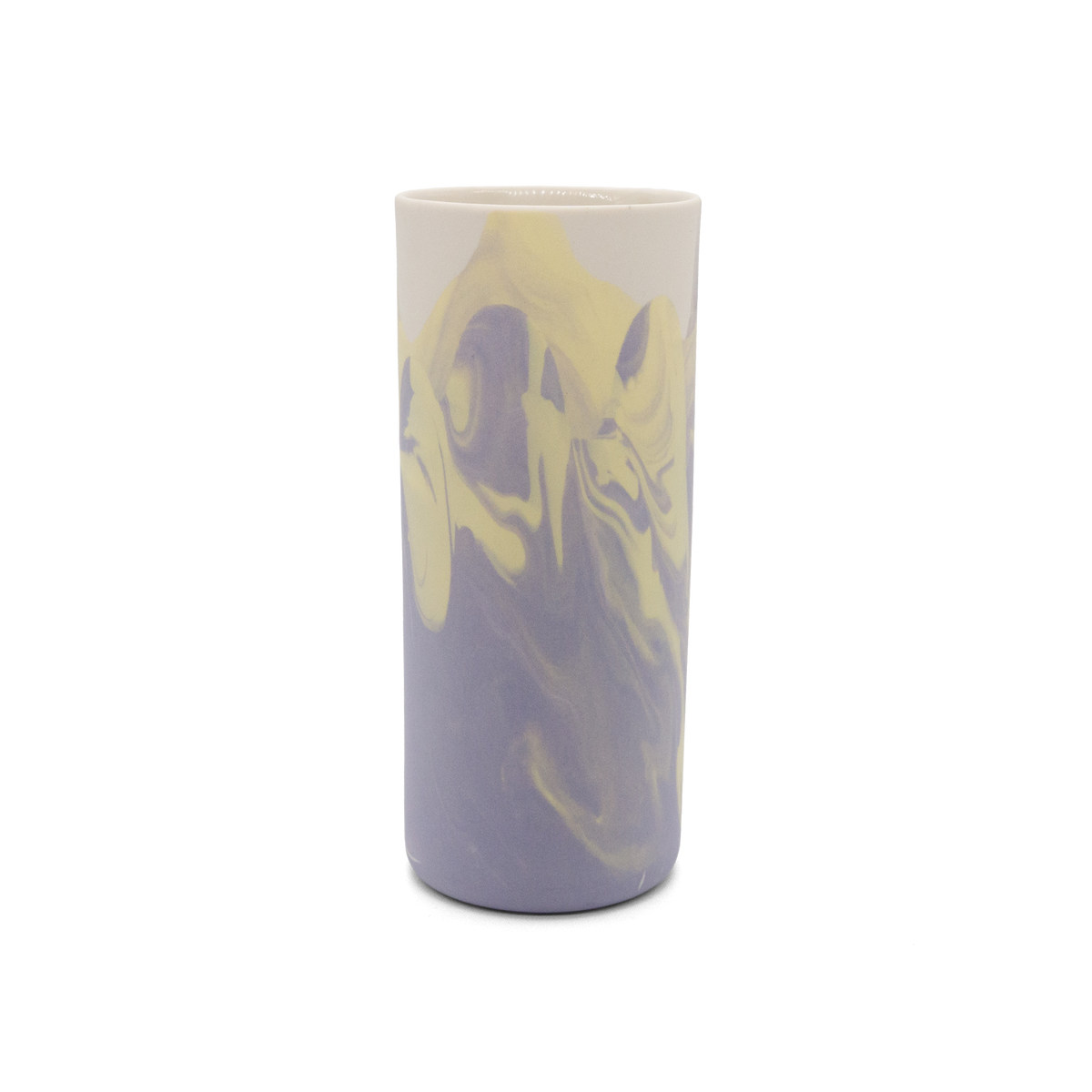 Marmorierte Porzellanvase in Lila, Pastellgelb und Vintage Weiß - handgemacht in Berlin.