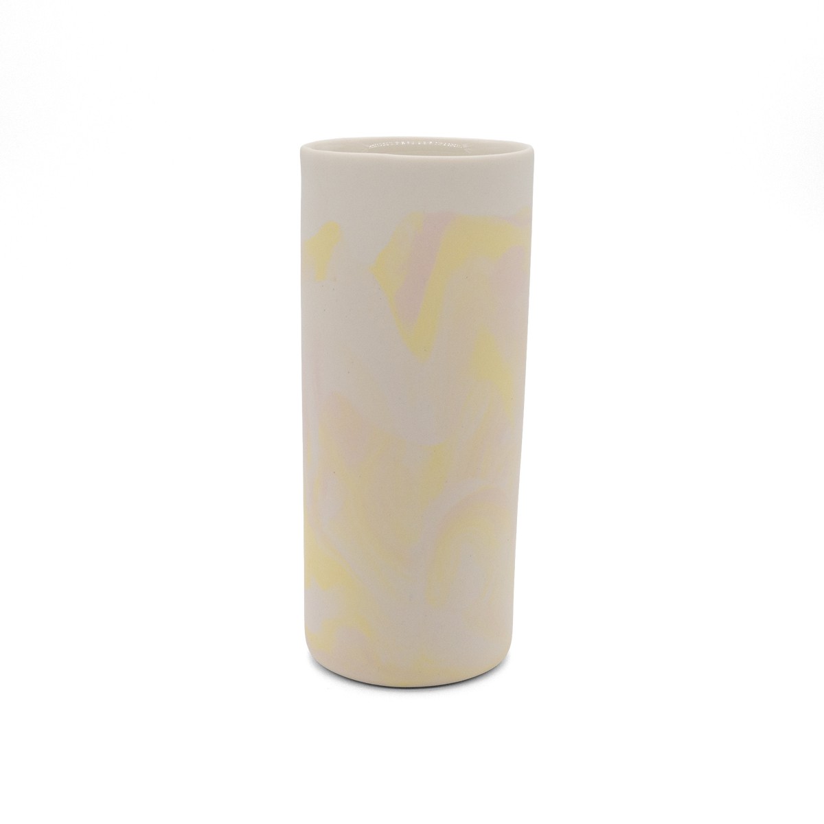 Marmorierte Porzellanvase in Softrosa, Gelb und Vintage Weiß - handgemacht in Berlin.
