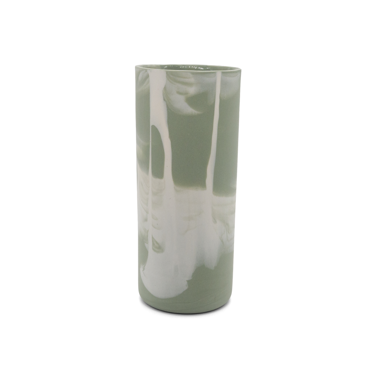 Marmorierte Porzellanvase in Salbeigrün und Vintage Weiß - handgemacht in Berlin.