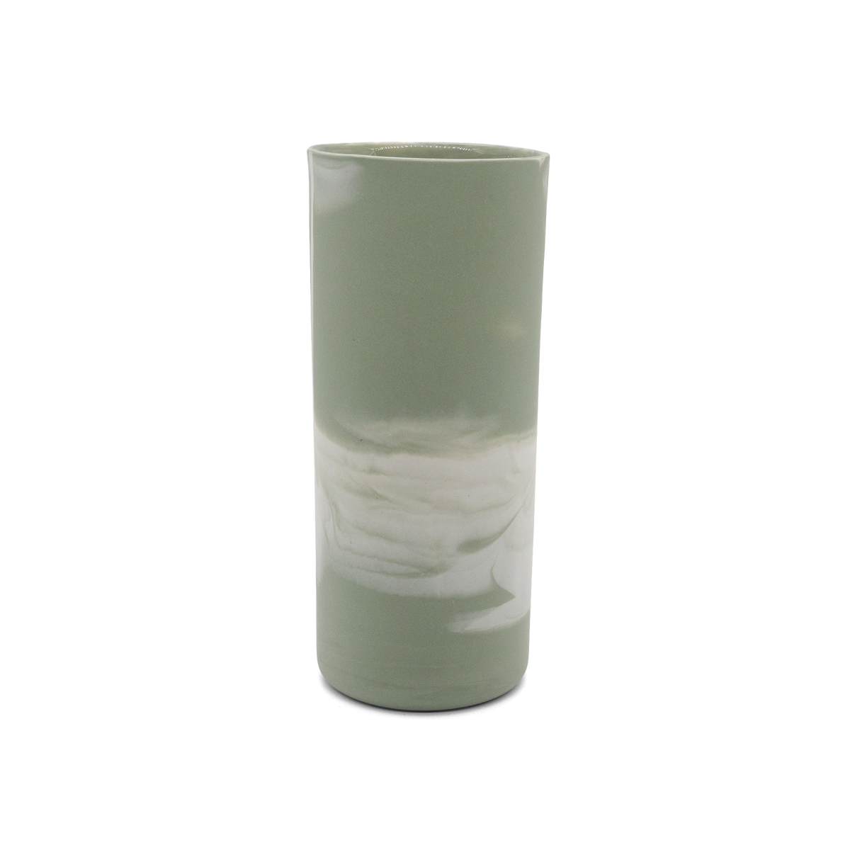 Marmorierte Porzellanvase in Salbeigrün und Vintage Weiß - handgemacht in Berlin.